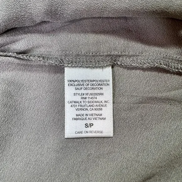 Pleione Ruffled Tied Tunic Blouse Gray Women’s Small Regency Shirttail Hem - Picture 9 of 16